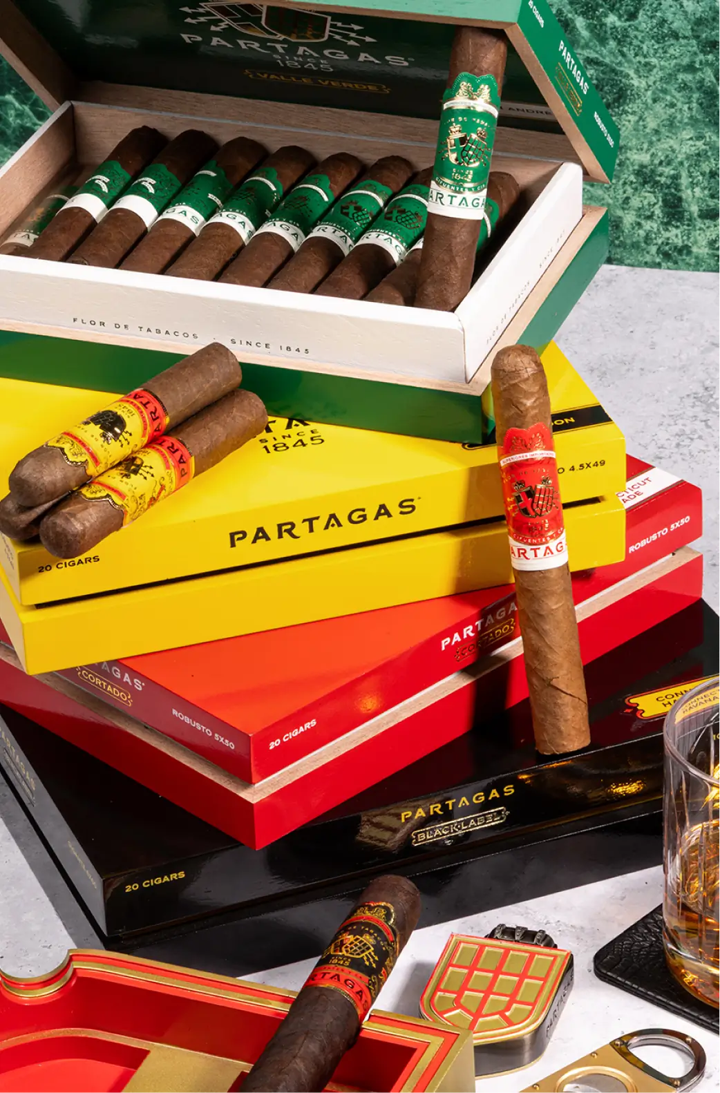 Partagas Cigar Boxes Stacked